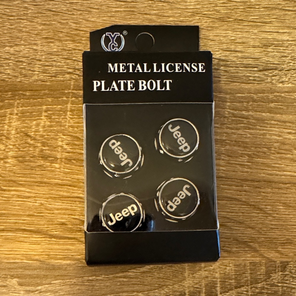 Jeep Black and Silver Metal License Plate Bolt Covers